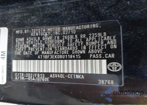 2011 Toyota Camry from USA, damaged, VIN 4T1BF3EK0BU118415
